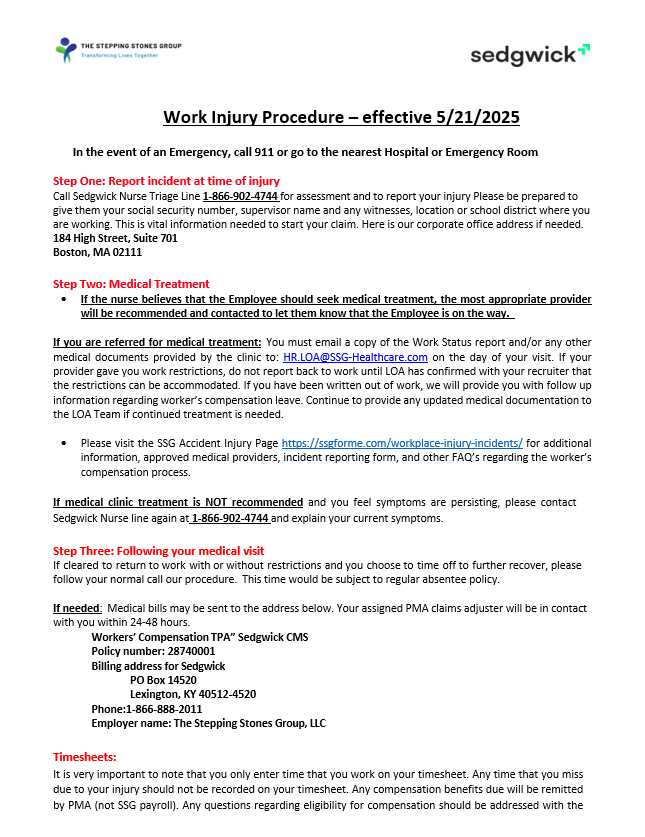 Workplace Injury Instructions (Sedgwick)