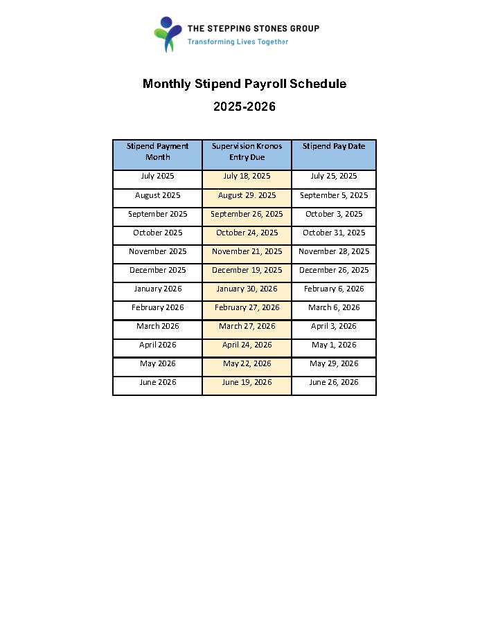 CF Stipend Mentor Monthly Payroll Schedule 2025-26 SY